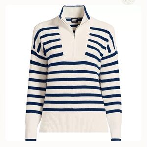 Lands’ End Drifter Cotton Striped Quarter Zip Sweater Pullover M